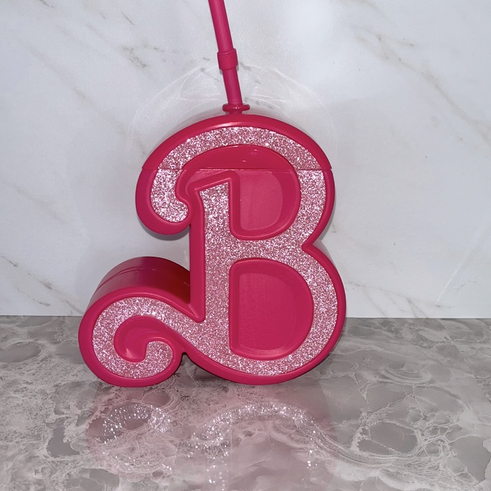 NEW Barbie movie pink B glitter cup 22oz
